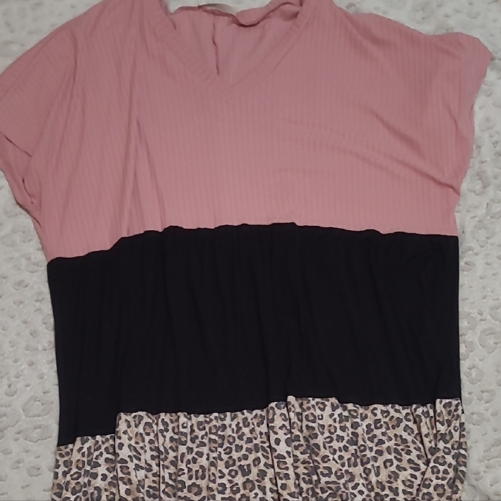 Mauve Pink and Black Colorblock Leopard Print Women's 3X DRESS